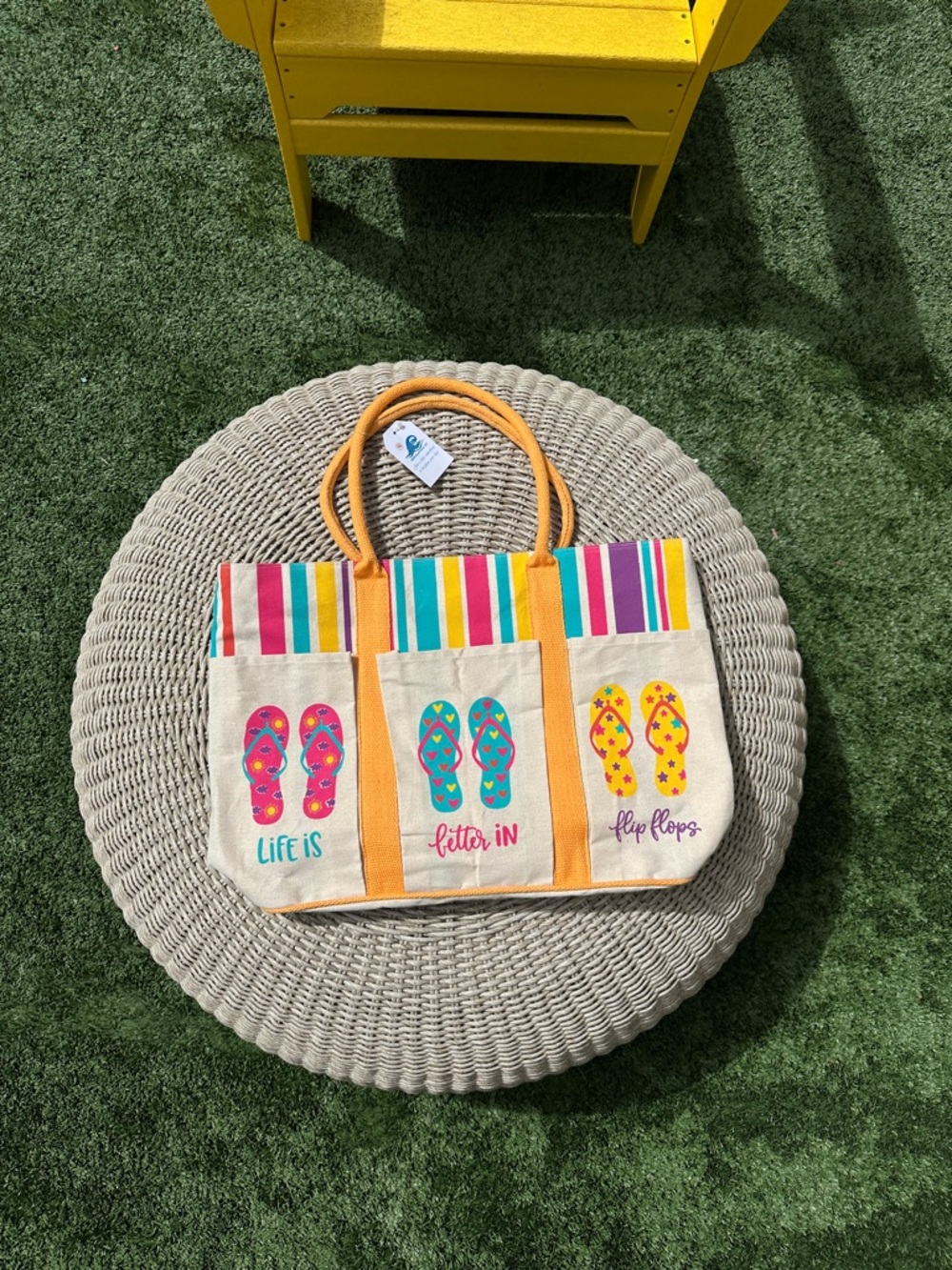 Large Beach Tote Bag NWT Flip Flops Print Colorful Summer Tote